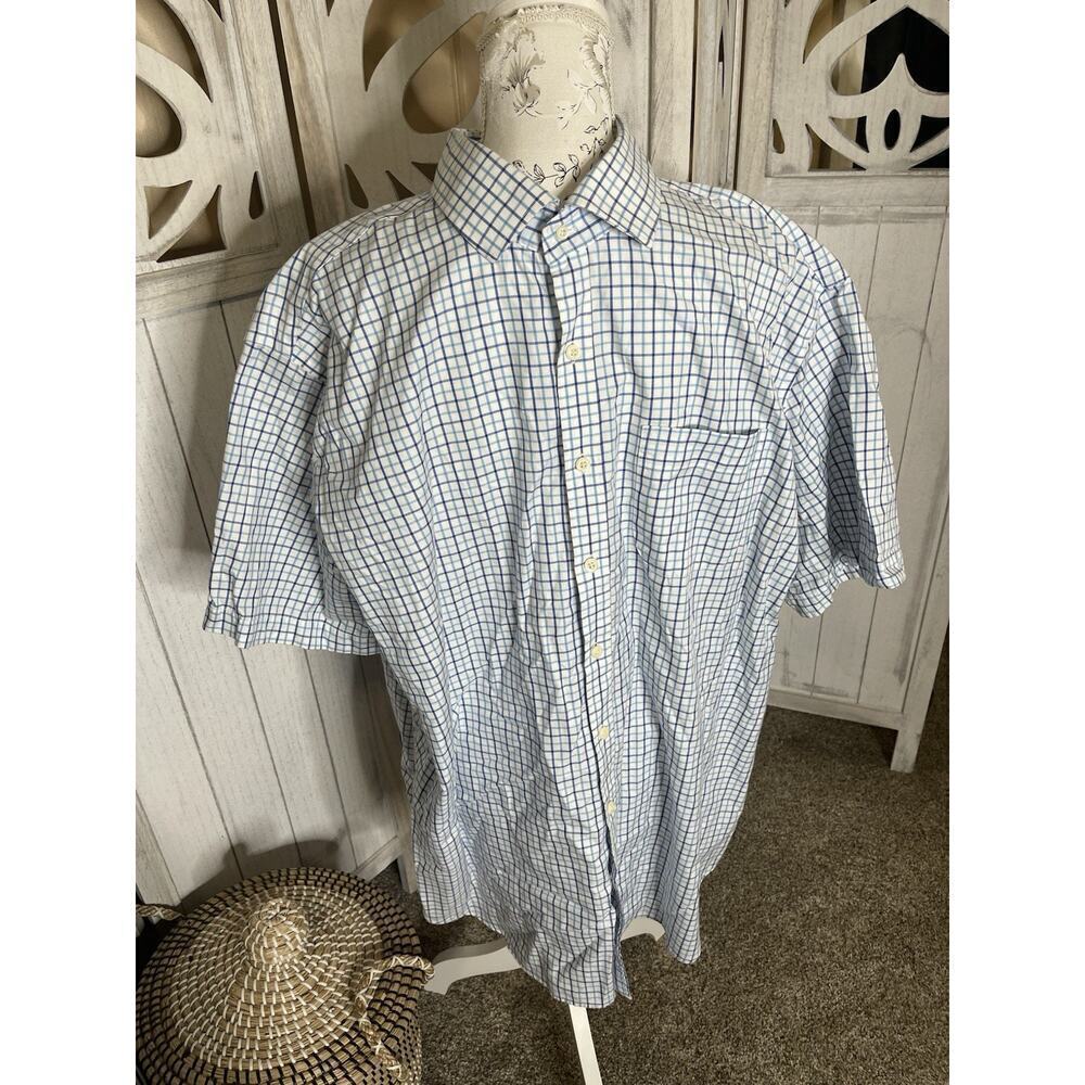 Peter Millar Mens Button Down Short Sleeve Blue Shirt Stripes Pattern Size XXL